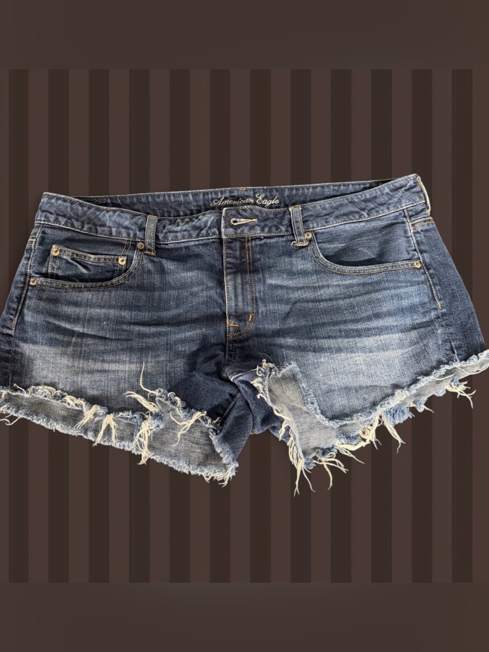 Vintage y2k American Eagle Outfitters Women's Blue Distressed Denim Shorts